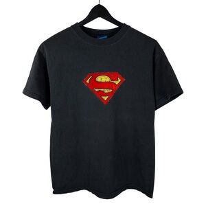 Vintage Y2K DC Comics Superman Center Logo Movie Promo Black Shirt Size M